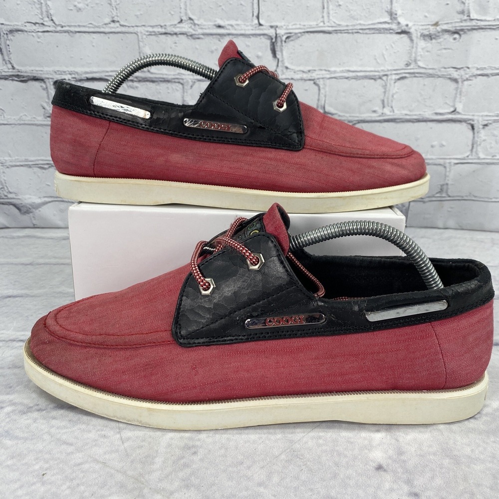 COOGI Australia Men's Boat Shoes Size 10.5 Red Black CM1312 Canvas Faux Leather‎